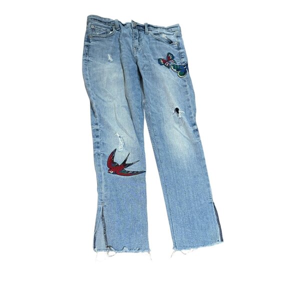 Gap Size 26 Best Girlfriend Distressed Raw Hem Jeans Bird Butterfly Embroidery - Picture 1 of 6